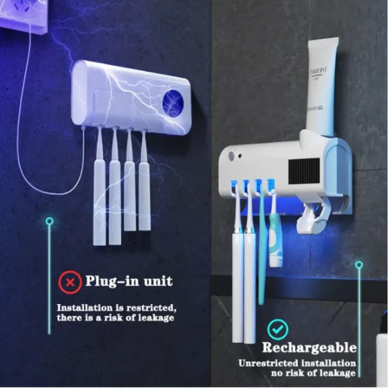 UV Light Sterilizer Toothbrush Holder Cleaner &amp; Automatic Toothpaste Dispenser